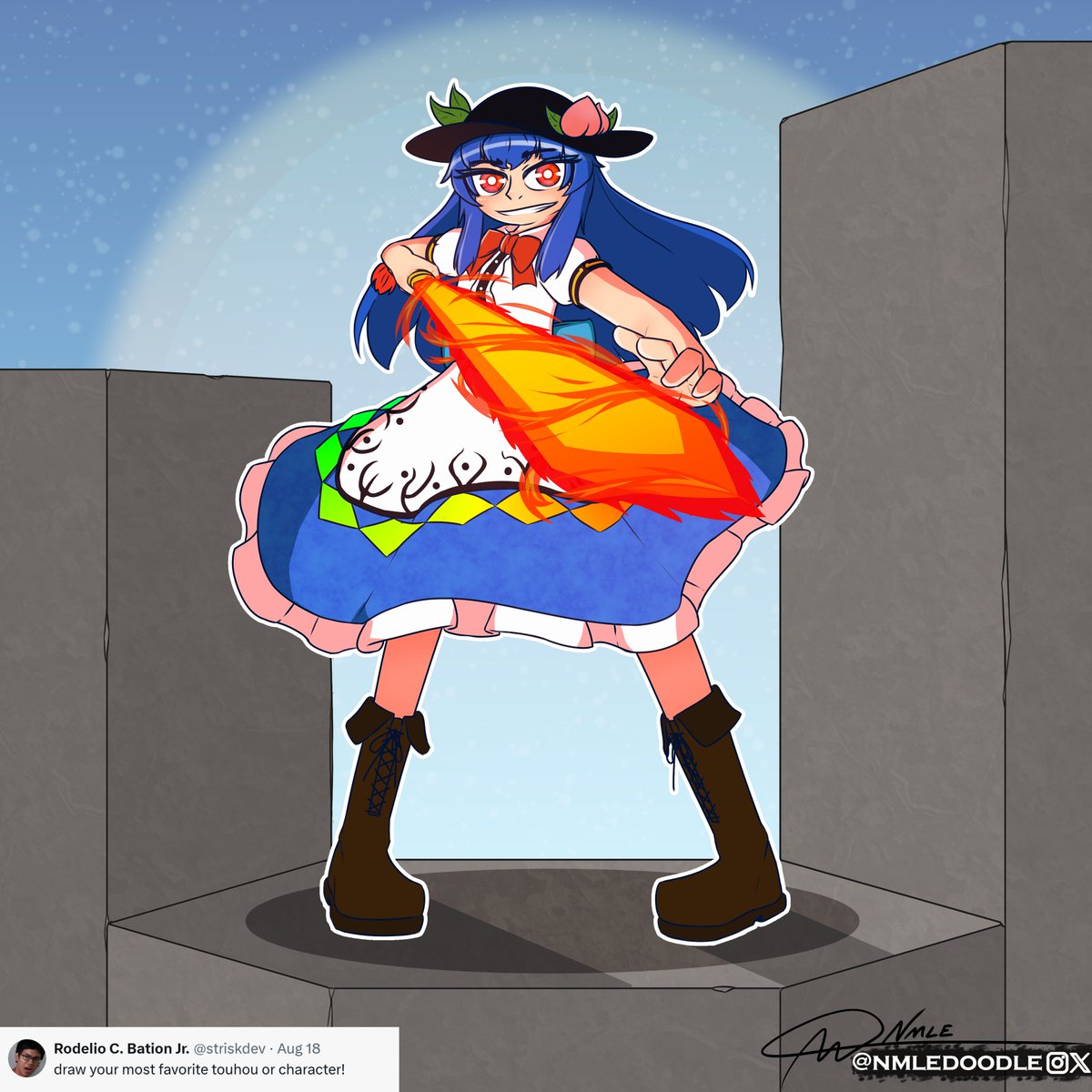 Nmledoodle's tweet photo. Tenbu
Defo one of my favourite touhou design wise (and definitely not because my bias towards blue haired characters ong no cap frfr 😗 )

Thank you @striskdev for the idea❤️
This will be the last suggestion project for now, thank you all for participating ❤️
#touhou #東方Project https://t.co/i0ToSieZCw