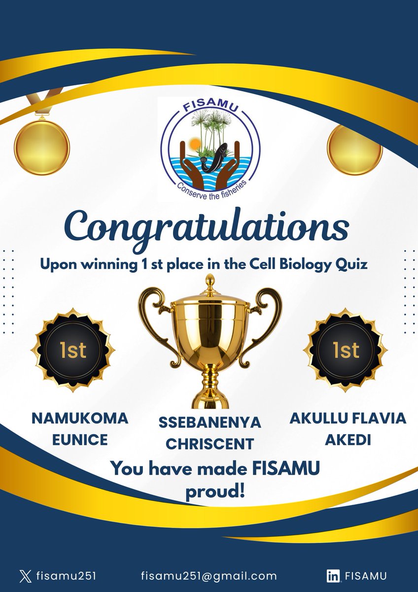 Fisamu21's tweet photo. FISAMU TAKES THE WIN! 
We put the knowledge, teamwork and quick thinking capabilities of our Year One Students to the test at the Cell Biology Quiz, and we emerged CHAMPIONS! 
Special thanks to the MUBCS for organizing the event and other associations in CoNAS for taking part. https://t.co/INM2lhYdcA