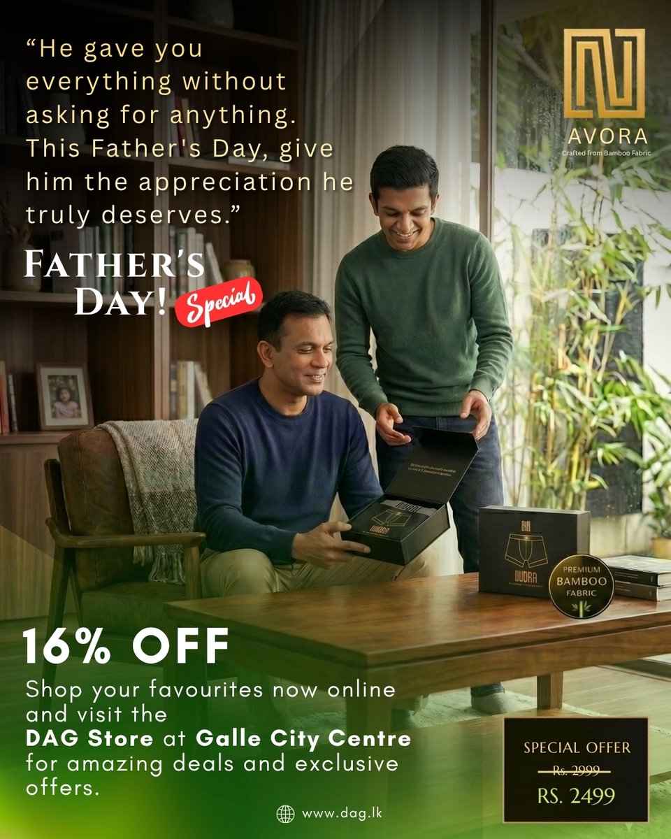 RonTolomeo's tweet photo. He gave you everything without asking for anything. This Father’s Day, give him the comfort he deserves with Avora. Get 16% off our premium bamboo fabric collection. Shop online or visit the DAG Store, Galle City Centre. https://t.co/Mk3UYFxhqo
