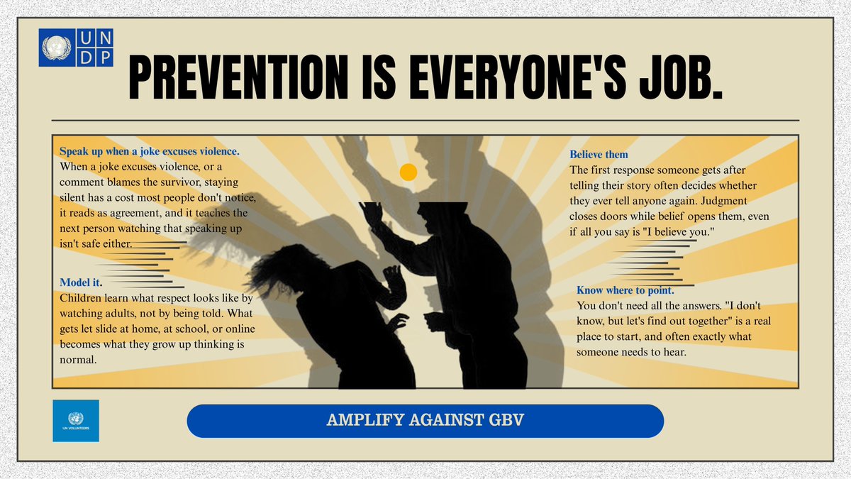 FolaThalya1's tweet photo. GBV Prevention is everyone's job. Every one of us has a role; in what we say, what we let slide, and what we choose to notice. @beng_primus
@PNUDCameroun
@UNV_ROWCA
#AmplifyAgainstGBV #DigitalVoicesForChange #GBVPrevention https://t.co/0SREk3uzpf