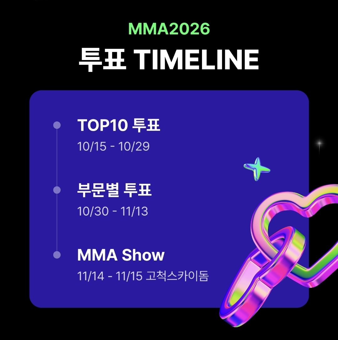 KoWatermelon's tweet photo. 2026 MMA voting period

Top10 vote: oct.15-29

Category vote:oct.30-nov.13 https://t.co/nT0bOngkvu
