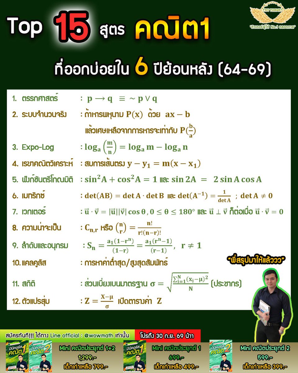 ThamesRangsiwut's tweet photo. 📌Top 15 สูตร คณิต1 ที่ออกบ่อยใน 6 ปีย้อนหลัง (64-69)

พี่มัดรวมมาให้แล้วว 💪🏻💚

#dek70 #ติวเตอร์ผู้ให้no1ตลอดกาล https://t.co/bM59MyRokG