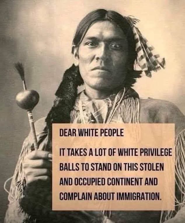 americannative_'s tweet photo. “It Takes a Lot of Privilege”

The quote reflects a perspective shared by many Indigenous activists and scholars: that discussions about immigration in the Americas often overlook the fact that Indigenous peoples lived on these lands long before the arrival of European settlers.

While the wording is modern and intentionally provocative, it touches on a broader historical reality. The colonization of the Americas transformed Indigenous societies through warfare, displacement, land loss, and forced assimilation policies. For many Native people today, conversations about borders, migration, and national identity cannot be separated from that history.
