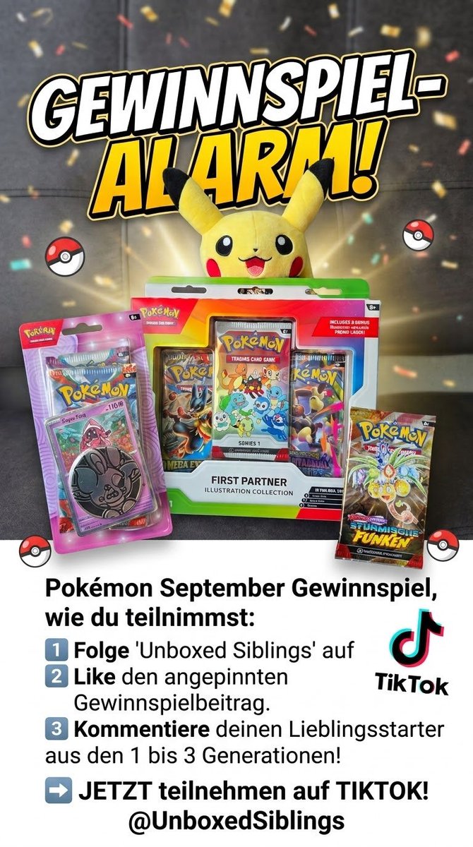 UnboxedSiblings's tweet photo. Wir haben gerade ein geiles #gewinnspiel auf #tiktok 🔥🎁

Folgt @unboxedsiblings auf Tiktok und klickt auf den angepinnten Beitrag! Die Teilnahme ist nur auf Tiktok möglich! 

#pokemon #firstpartner #tcg #erstepartner #glumanda #bisasam #shiggy https://t.co/HYCDK0sA3u