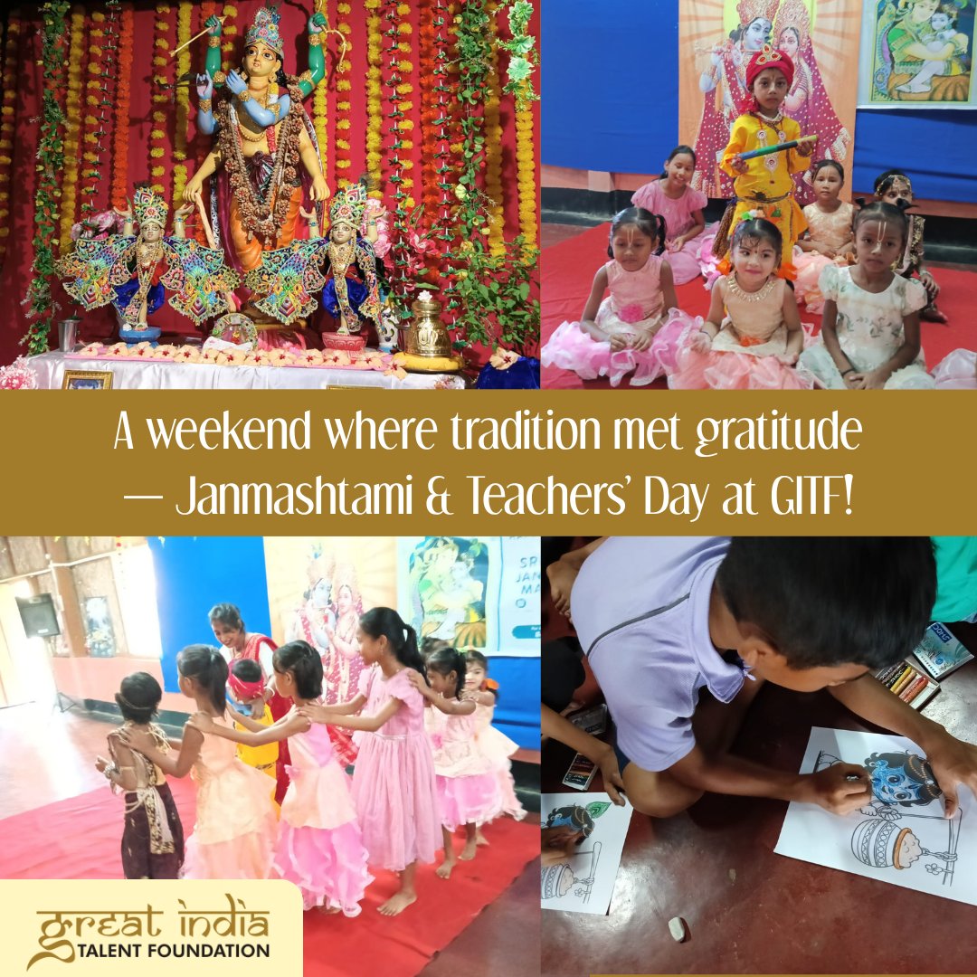 GITFOFFICIAL's tweet photo. wo celebrations, one joyful weekend at GITF!  Our  #students celebrated #Janmashtami with #music, #dance and festive spirit, while also coming together to honour the #teachers who guide, inspire and empower them every day #happyteachersday #teachersdaycelebration https://t.co/JgOCb4BbdB