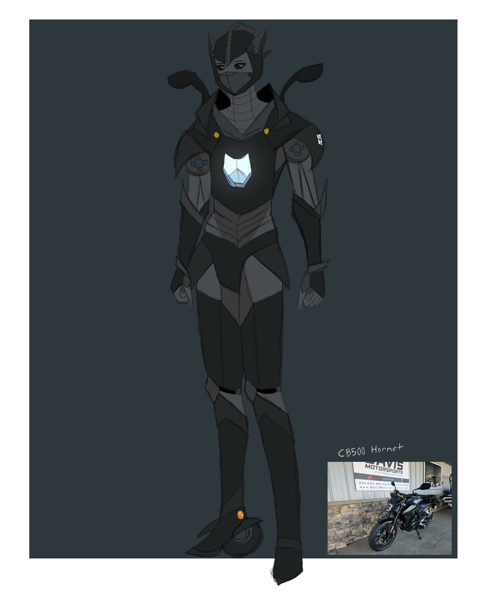 Oatfien's tweet photo. With Hornet basically being a bot/mecha version of Lucien, I decided since holoforms exist itโs a perfect excuse to make a new design for Holoform Hornet.
#Transformersona https://t.co/AEILlQMJjf