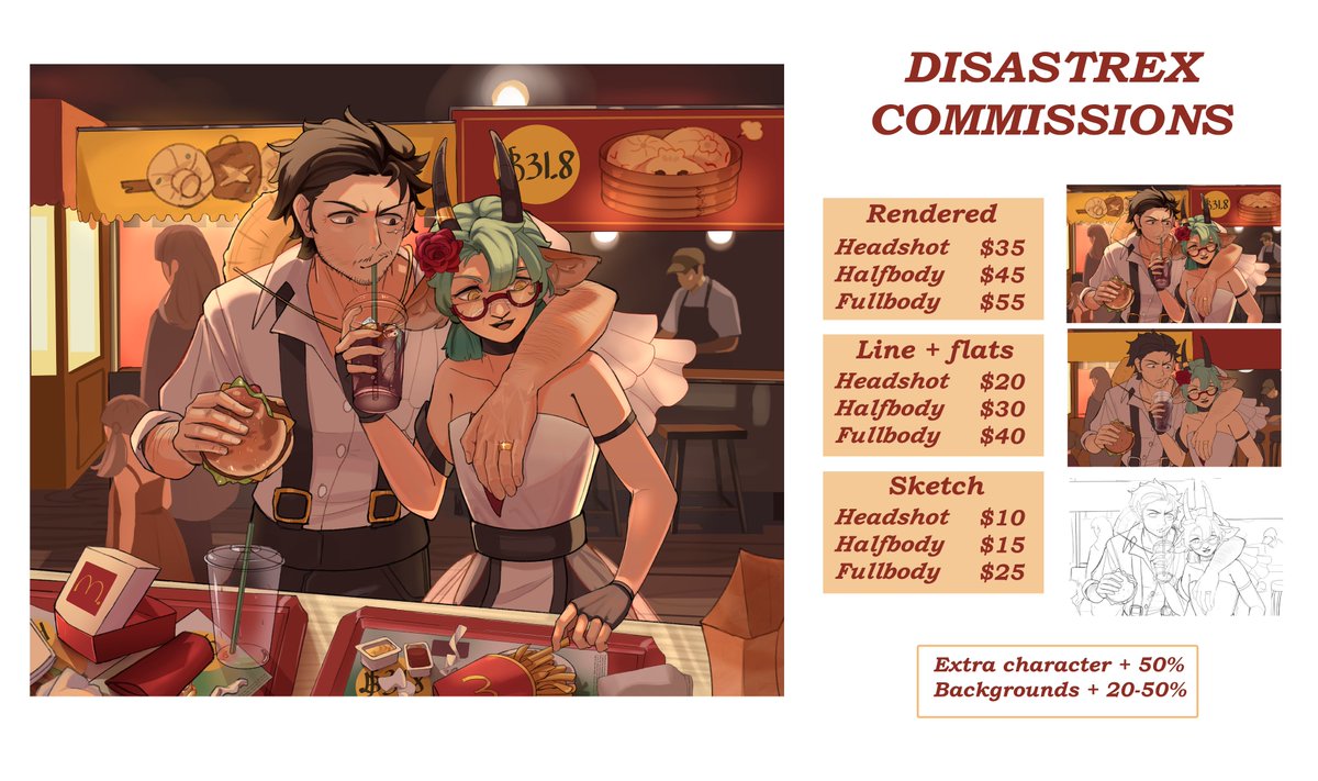 Disastrex_'s tweet photo. Adding color to a sketch is +5-10 usd depending on amount of details https://t.co/RTAp96Z0P3