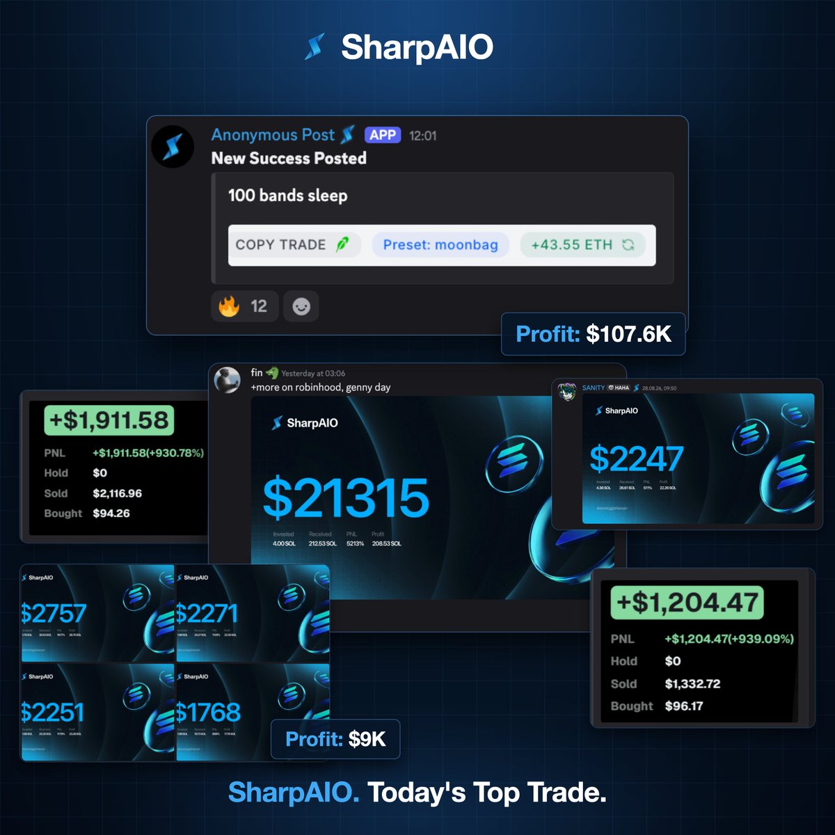 Sharp_AIO's tweet photo. Over $150K in profits, fully AFK!

Thanks to our daily updates ⚔️

Want to try it? Join https://t.co/nUofqXALWc https://t.co/vdgmwRgaeA