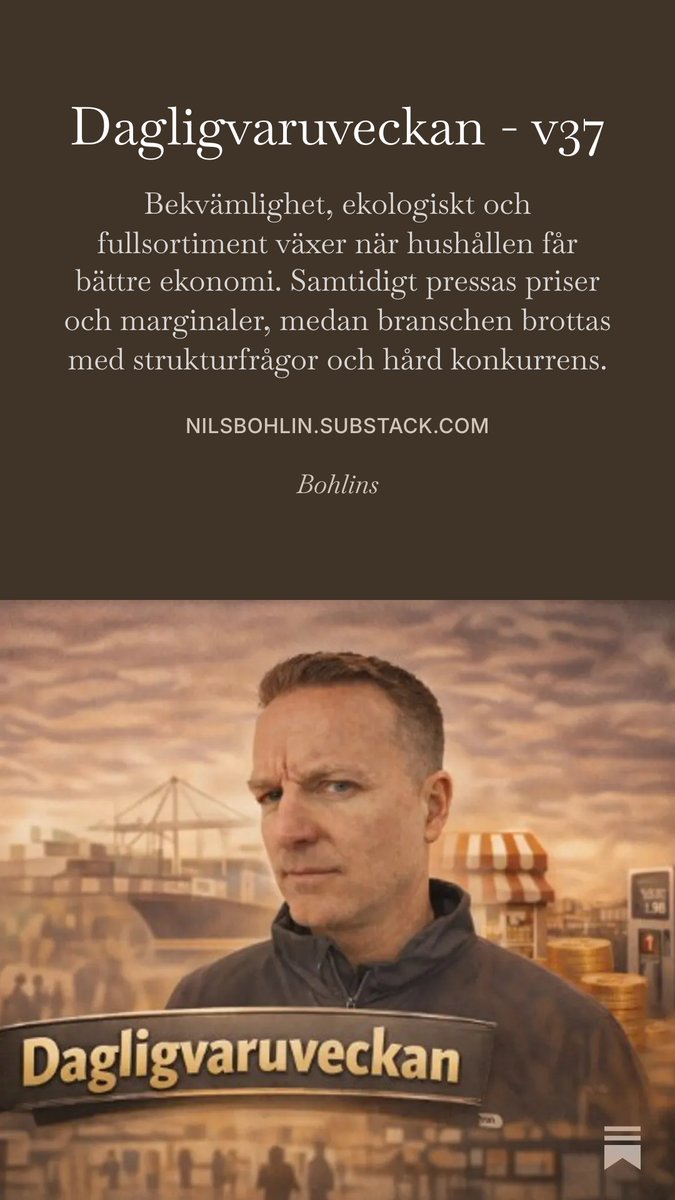 NilsBohlin's tweet photo. Dagligvaruveckan är här. Länk i tråd.
I veckan talades det om att bekvämlighet, ekologiskt och fullsortiment växer när hushållen får bättre ekonomi. Samtidigt pressas priser och marginaler, medan branschen brottas med strukturfrågor och hård konkurrens. https://t.co/sbkAFY2jPO