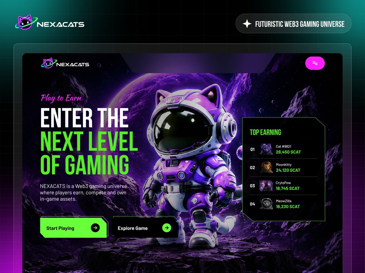 MultiQoS's tweet photo. Meet NEXACATS , a bold Web3 gaming concept blending immersive visuals, futuristic UI, and digital collectibles into one next-gen experience. 🚀

Explore the full design on Dribbble.
https://t.co/aGnoeH2751

#Web3 #Web3Gaming #UIDesign #GamingDesign #Dribbble https://t.co/b07A5QNif1