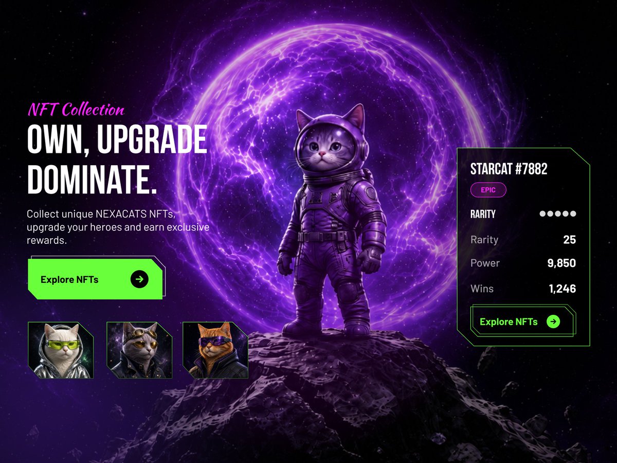 MultiQoS's tweet photo. Meet NEXACATS , a bold Web3 gaming concept blending immersive visuals, futuristic UI, and digital collectibles into one next-gen experience. 🚀

Explore the full design on Dribbble.
https://t.co/aGnoeH2751

#Web3 #Web3Gaming #UIDesign #GamingDesign #Dribbble https://t.co/b07A5QNif1