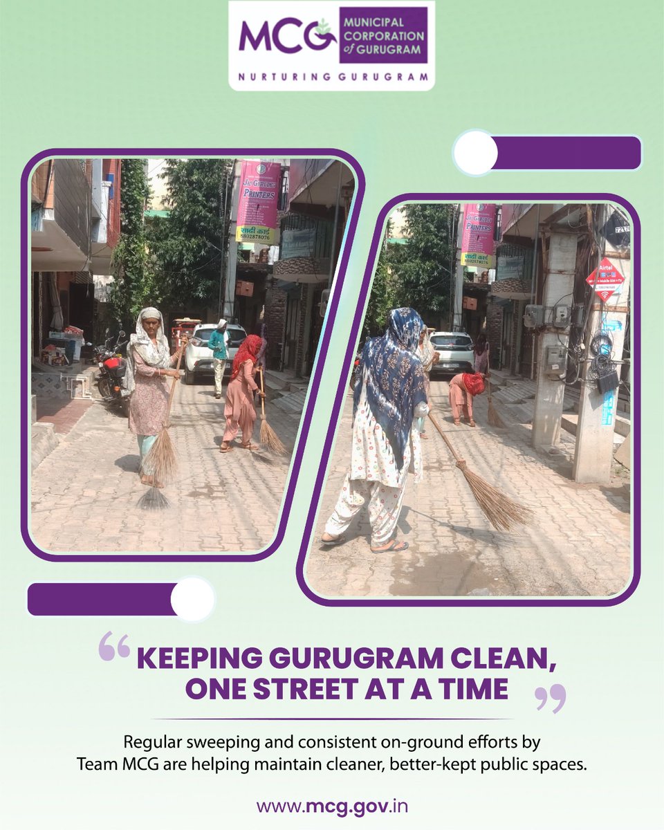 MunCorpGurugram's tweet photo. Every day, Team MCG continues its on-ground sanitation efforts through regular road sweeping keeping streets cleaner and Gurugram moving towards a cleaner tomorrow.
#MCG #Gurugram #OnGroundAction #CleanGurugram #CivicMaintenance #SwachhBharatMission #CleanGurugram #MCG #SwachhtaHiSeva #DeepCleaning #MunicipalCorporationGurugram #SwachhGurugram #CleanGurugram #Gurugram #SanitationDrive #CleanCity #HaryanaShaharSwachhtaAbhiyan2026 #TeamMCG #GreenCity #MyCityMyResponsibility #SanitationHeroes
@MoHUA_India @YTKDIndia @SwachhBharatGov @SwachhBharat @MoHUA_India @MoJSDDWS @cmohry @NayabSainiBJP @Rao_InderjitS @VipulGoelBJP @csharyana @DiprHaryana @PradeepIAS_HR @OfficialGMDA @CPCB_OFFICIAL @CAQM_Official