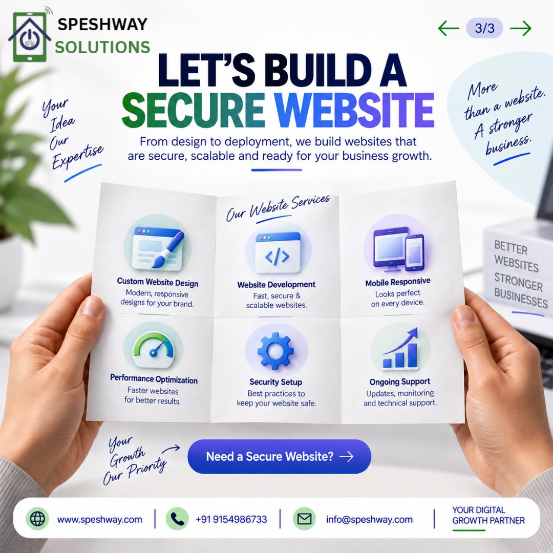 SpeshwayM56509's tweet photo. From Design to Deployment, Let's Build A Secure Website with @SpeshwayM56509 
For more info contact to: 
📞 +91 9154986733
📩 info@speshway.com
🌐 https://t.co/GWejzpO0tL
#websitedesign #websitedevelopment #speshwaysolutions #Penny_Multibagger #BankofIndia #FIIBuying #Assembly https://t.co/ruoqHShRoY