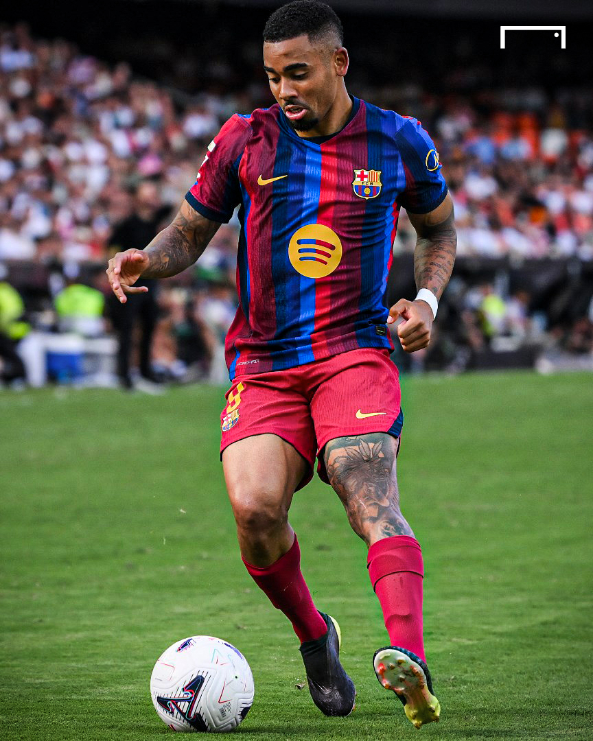 goal's tweet photo. Gabriel Jesus officially makes his Barcelona debut against Valencia 🔵🔴 https://t.co/egRJ1nTCaj