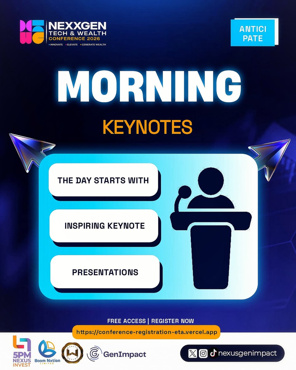 NexusGenImpact's tweet photo. First look at the NexxGen 2026 flow: keynotes, panels, workshops, networking in one day at the University of Ibadan this October.
Full agenda soon
Registration is Free π
https://t.co/z0xAzK0eTT
#NexxGen2026 #IbadanTechSummit #tech #wealth https://t.co/HLC3Adpp97