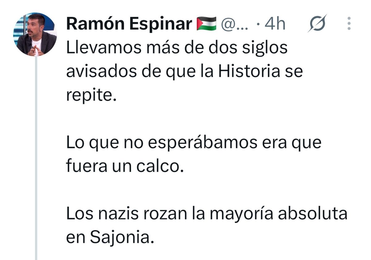 Miss_Bennet5's tweet photo. Estoy preocupada, ¿las mujeres alemanas ya han sido recluidas en sus casas? ¿Ya deben caminar detrás de sus maridos y son apaleadas a su voluntad? ¿Los homosexuales ya han sido colgados de grúas? 

Ay, no, que me he liado... Queridos periodistas vendidos, Ramón Espinar y el tonto de Gomaespuma: eso es lo que hace el islam y eso es justo lo que quiere erradicar Alice Weider, una lesbiana casada con una vietnamita. 

Hace falta tener IQ negativo para creer estas estupideces asustaviejas, pero os recuerdo que la PSOE no baja del 25 %.