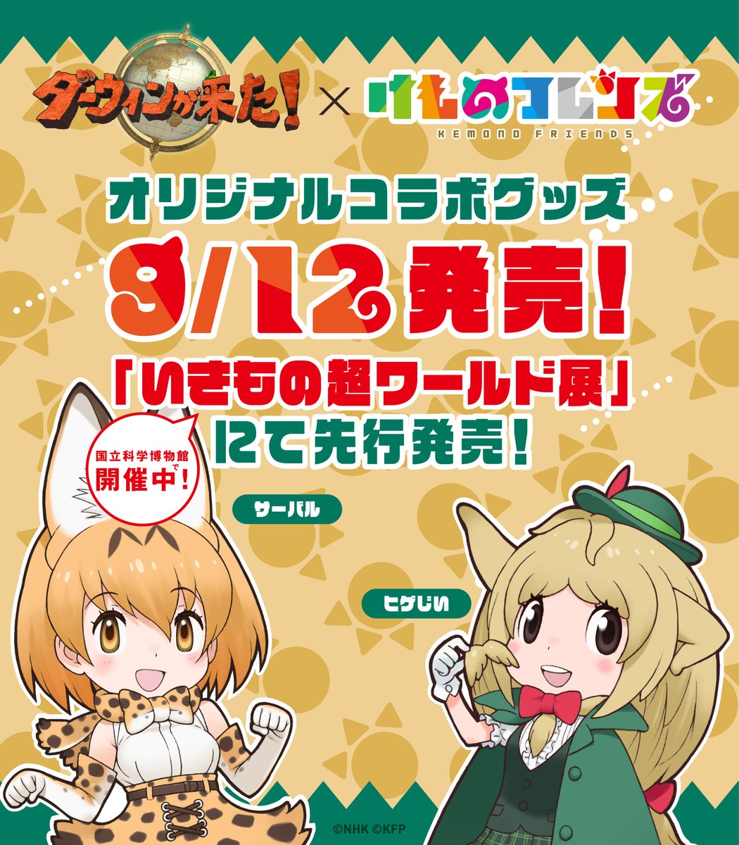 darwin_zoo's tweet photo. 🔍「けものフレンズ」コラボ詳細が来た！

#ダーウィンが来た！× #けものフレンズ

📢コラボグッズ詳細公開！

#いきもの超ワールド展 にて先行販売いたします✨

📅 発売開始：9月12日~
📍国立科学博物館

詳細はこちら↓
https://t.co/EVqsymdmgT https://t.co/ny4RkaswWL