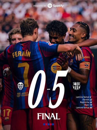 FtbolDirecto's tweet photo. 0-5 en Mestalla.

El Barça lleva 12 puntos de 12 y 17 goles en cuatro jornadas.

De momento, el equipo de Flick no está dejando muchas dudas.

#FCBarcelona #LaLiga https://t.co/CUfVKeRViZ