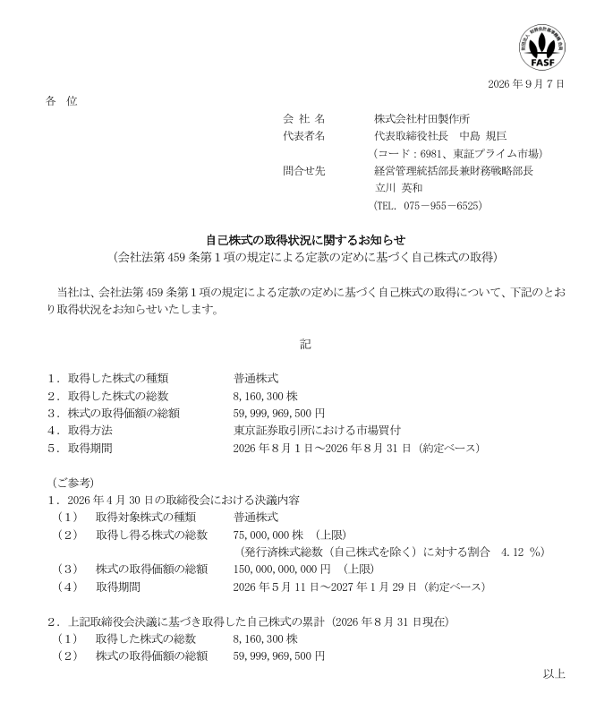 nikkei_4451's tweet photo. 村田製作所、流石に自社株買い始めてた https://t.co/a0J2PvQkVn