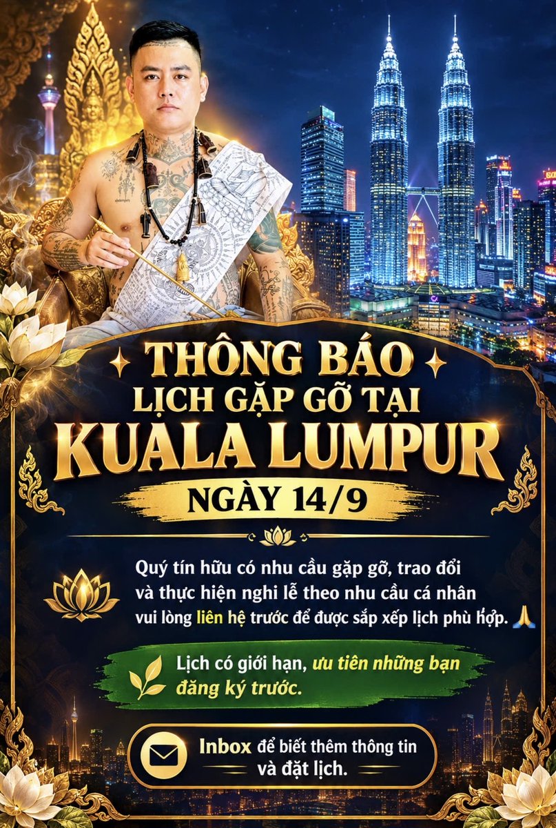 krumunichan's tweet photo. ✨ THÔNG BÁO LỊCH GẶP GỠ TẠI KUALA LUMPUR NGÀY 14/9 ✨

Quý tín hữu có nhu cầu gặp gỡ, trao đổi và thực hiện nghi lễ theo nhu cầu cá nhân vui lòng liên hệ trước để được sắp xếp lịch phù hợp. 🙏🏻

📩 Inbox để biết thêm thông tin và đặt lịch. https://t.co/iXnCSatRGe