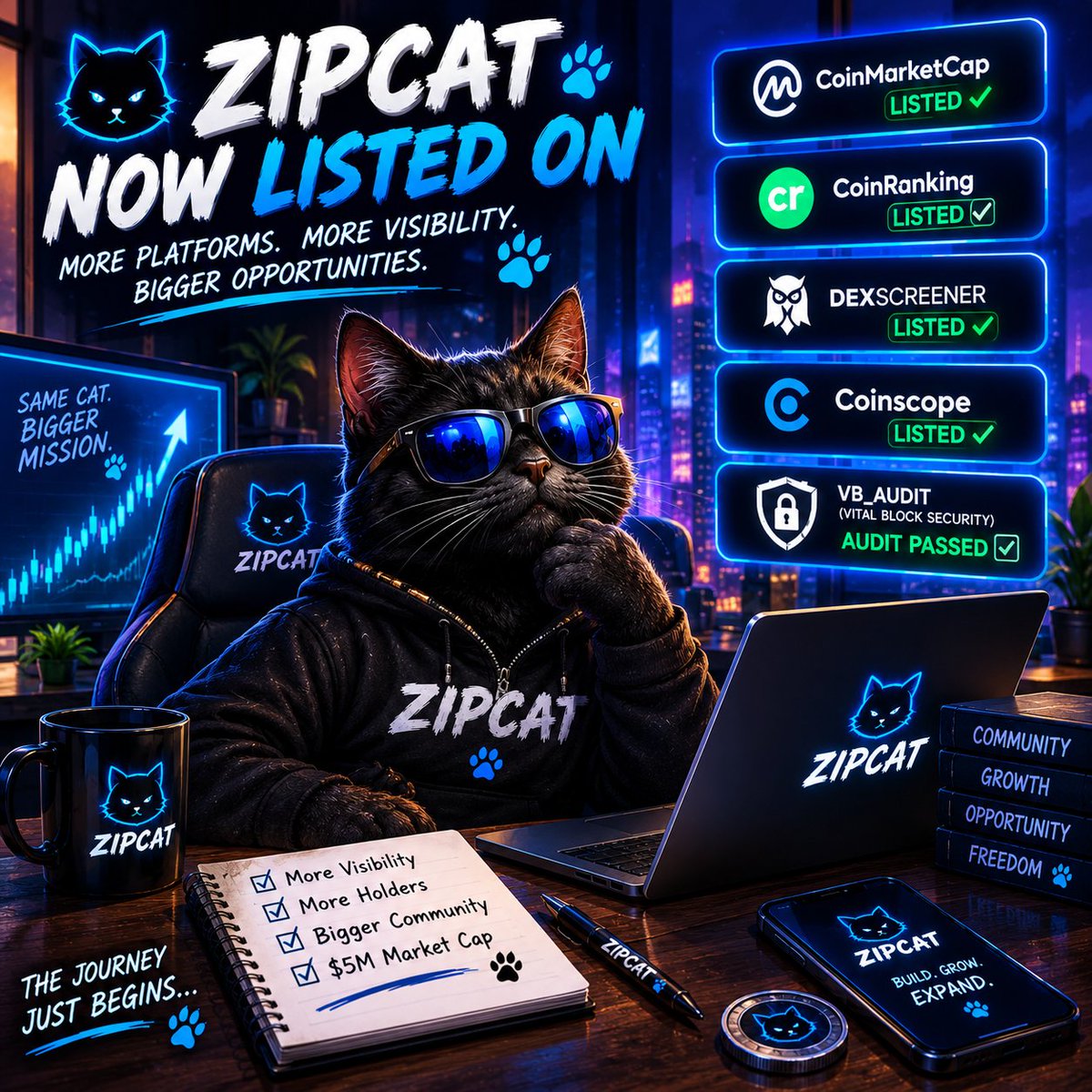 BishopAlpha_0's tweet photo. GM ZIPPERS 🐈‍⬛⚡
$ZIPCAT is no longer just a name on a chart.
📍 CoinMarketCap
📍 CoinRanking
📍 DEXScreener
📍 Coinscope
🛡️ Vital Block security audit
Every milestone adds another layer of visibility.
Now the mission is simple: BUILD. GROW. EXPAND. 🚀
$ZIPCAT 🐈‍⬛ https://t.co/roWayr1Gn1