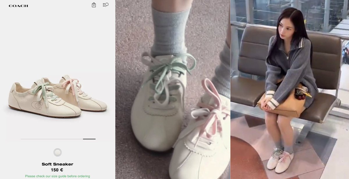 Freehy88's tweet photo. The GreenPink agenda is getting stronger day by day 😭💚💖 Even Coach has these green-and-pink-laced sneakers, and you really chose to wear them on your way to New York. 🥹✨

LOVERRUKK 1ST FLY TO NYFW
#CoachNYxLoverrukk 
#loverrukk #MilkLove https://t.co/T3UKMnjyky
