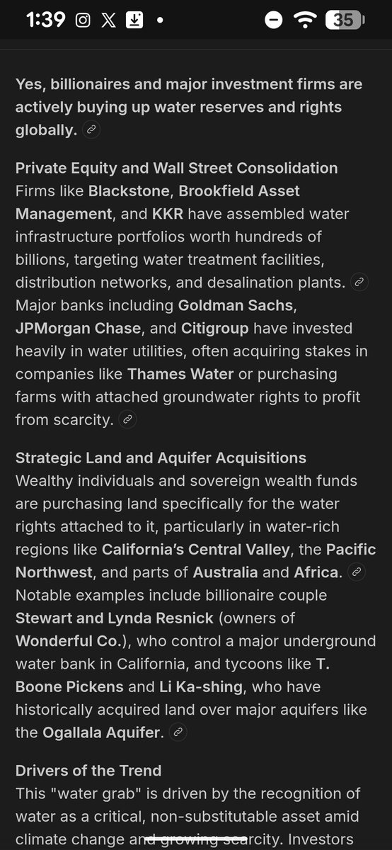 JTBlackstone's tweet photo. @TheWyteRabbit1 🚨WEF Newz🚨 Bill Hates says the coming created fresh 💦 water shortages could eliminate billions from the Planet 😒 Yet the Billionaires and Private Equity firms are buying up land to control underground aquifer's that will belong only to them 👈 Depopulation plan phase 2. https://t.co/37Mm0r9jvh