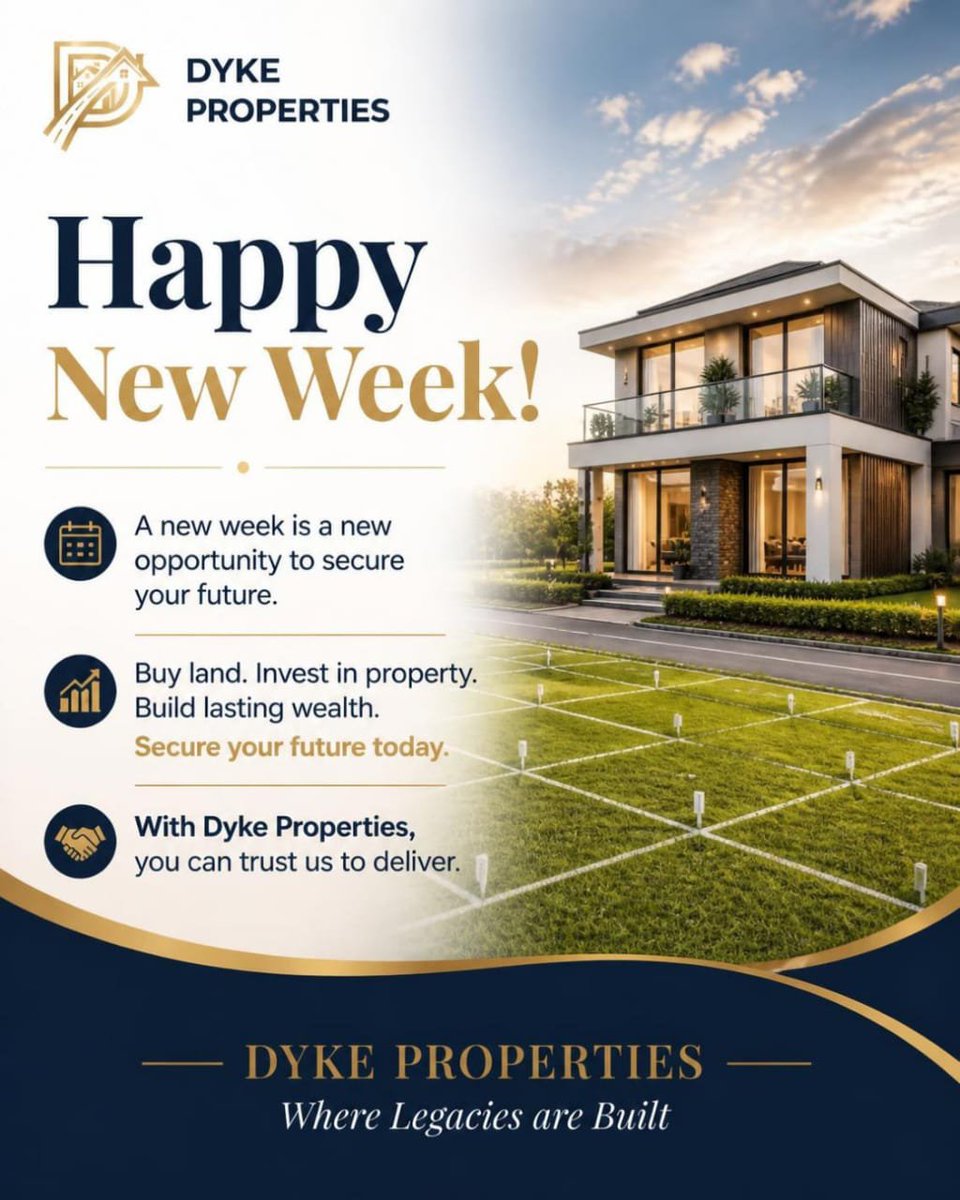 AlutaIjele's tweet photo. May this new week bring you new opportunities, fruitful investments, and greater financial breakthroughs.

As you work towards your dreams, may every step you take move you closer to the life and legacy you desire.

DYKE PROPERTIES
Where Legacies Are Built. 💙✨ https://t.co/rfVjc0oDiQ