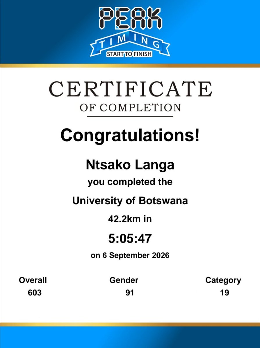 NwaMuianga_N's tweet photo. Ntsako Langa🥰completed her 1st marathon - 42.2 KM of courage😌
#MarathonRunner
#FetchYourBody2026
#SkontirGal🤸🏽‍♀️ https://t.co/i681MGq2sI