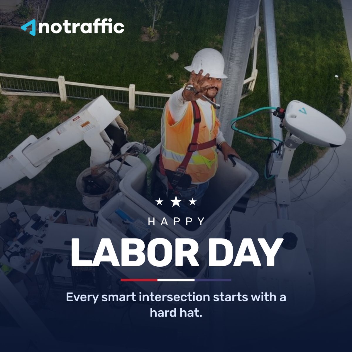 NoTraffic_'s tweet photo. Nothing we build moves a single vehicle until someone straps in, goes up, and makes it real 👷‍♀️

Today we're thinking about the field crews and technicians who do that work. Thank you.

#LaborDay #NoTraffic #TrafficEngineering #SmartInfrastructure https://t.co/cY5zbU9B39