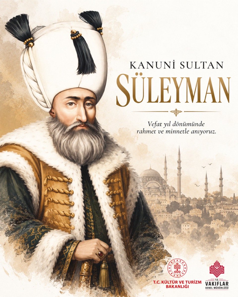 VakiflarGM's tweet photo. Cihana yön veren büyük hükümdar Kanuni Sultan Süleyman’ı, vefatının 460. yıl dönümünde rahmet, minnet ve hürmetle anıyoruz. https://t.co/K1rAL24jsg