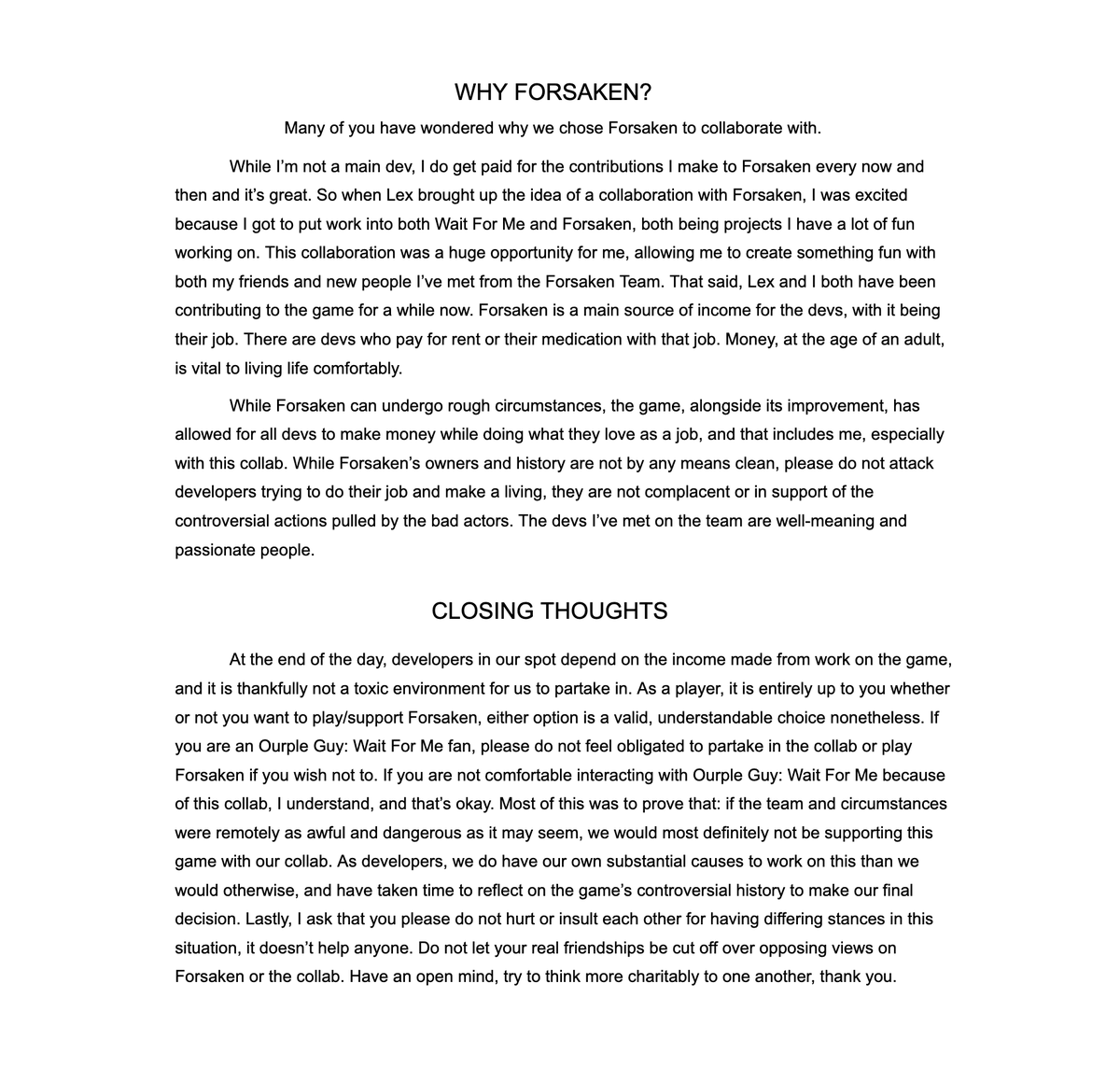 WhoUsedHeaddzo's tweet photo. A short final word in regards to recent backlash
#ourpleguy https://t.co/ZWNDh9q2t4