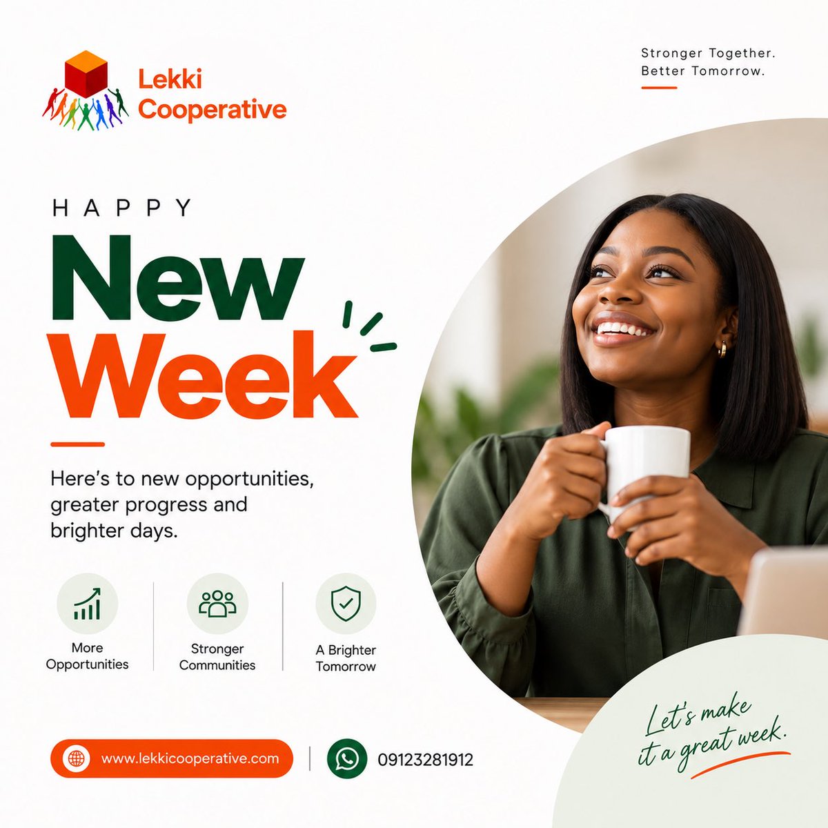 Lekkicoop's tweet photo. May this week be productive, purposeful, and filled with opportunities that move you forward. At Lekki Cooperative, we’re committed to supporting your financial journey every step of the way.

Let’s make it a great week. https://t.co/g2UacncVGA