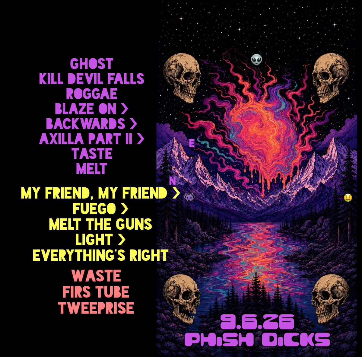 CoventryMusic's tweet photo. Dicks CO Setlist art N3 9.6.26 #phish https://t.co/1Zs60xiFOT