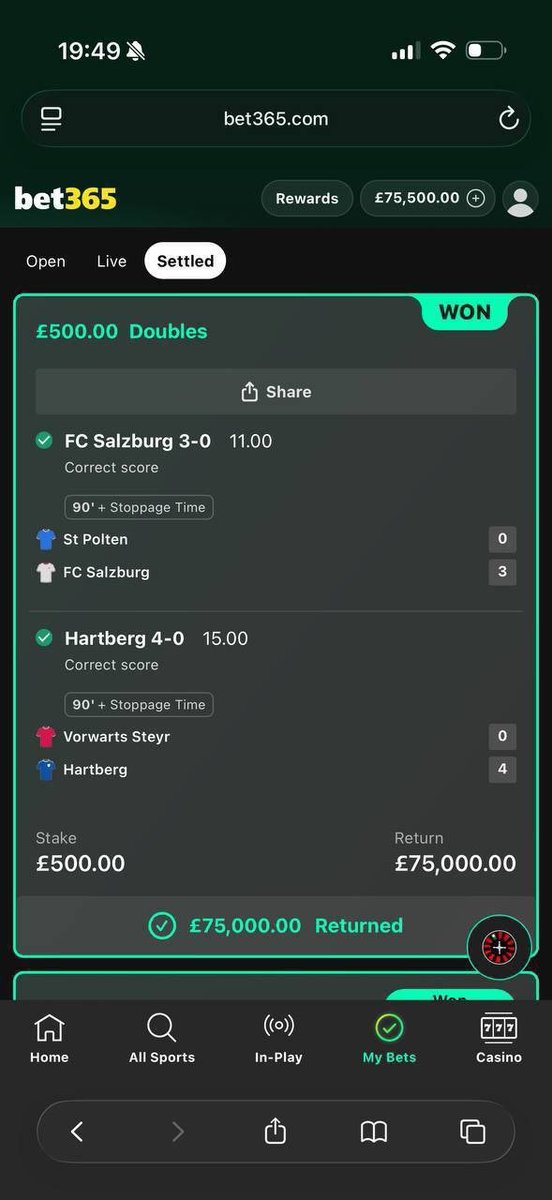 LEGIT_FIXEDTIP's tweet photo. Perfection pays.
Correct score double landed beautifully:

✓FC Salzburg  0-3 @ 11.00
✓Hartberg 0-4 @ 15.00

💰 Total return: £75,000.00 from a £500.00 stake!

Consistency, precision, and patience that’s how legends are made. How it works? 👇🍾 £500.00// £75,000.00🍾 https://t.co/75nTjxZtYO