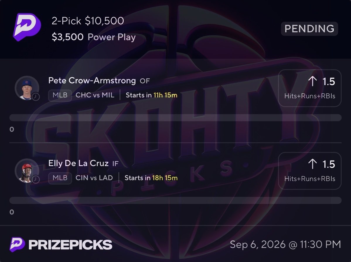 SkohtyDFS's tweet photo. MLB ⚾️ 2 MAN LOCK🔒💰if this parlay cashes I will cashapp one person that likes this tweet $200. Must like to enter good luck 🚀 ❤️ if tailing ! 

#PrizePicks ⬇️⬇️  #MLB https://t.co/tSGQebhstB