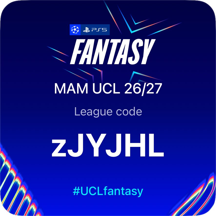 AudiaMaulana's tweet photo. 🚨MAM UCL 26/27🚨

🏆 TOTAL HADIAH: Rp. 300.000

🥇150.000
🥈100.000
🥉50.000

📝 Syarat &amp; Cara Join:
1. Wajib Follow X ⁠@AudiaMaulana⁠ &amp; IG @audiamaulana 
2. Like,Repost, Reply Nama Manager + Tim
3. Kode Liga zJYJHL
Pendaftaran ditutup MD5

cc @pisangij01 @FPL_sieltam https://t.co/3O5MpGej4Y
