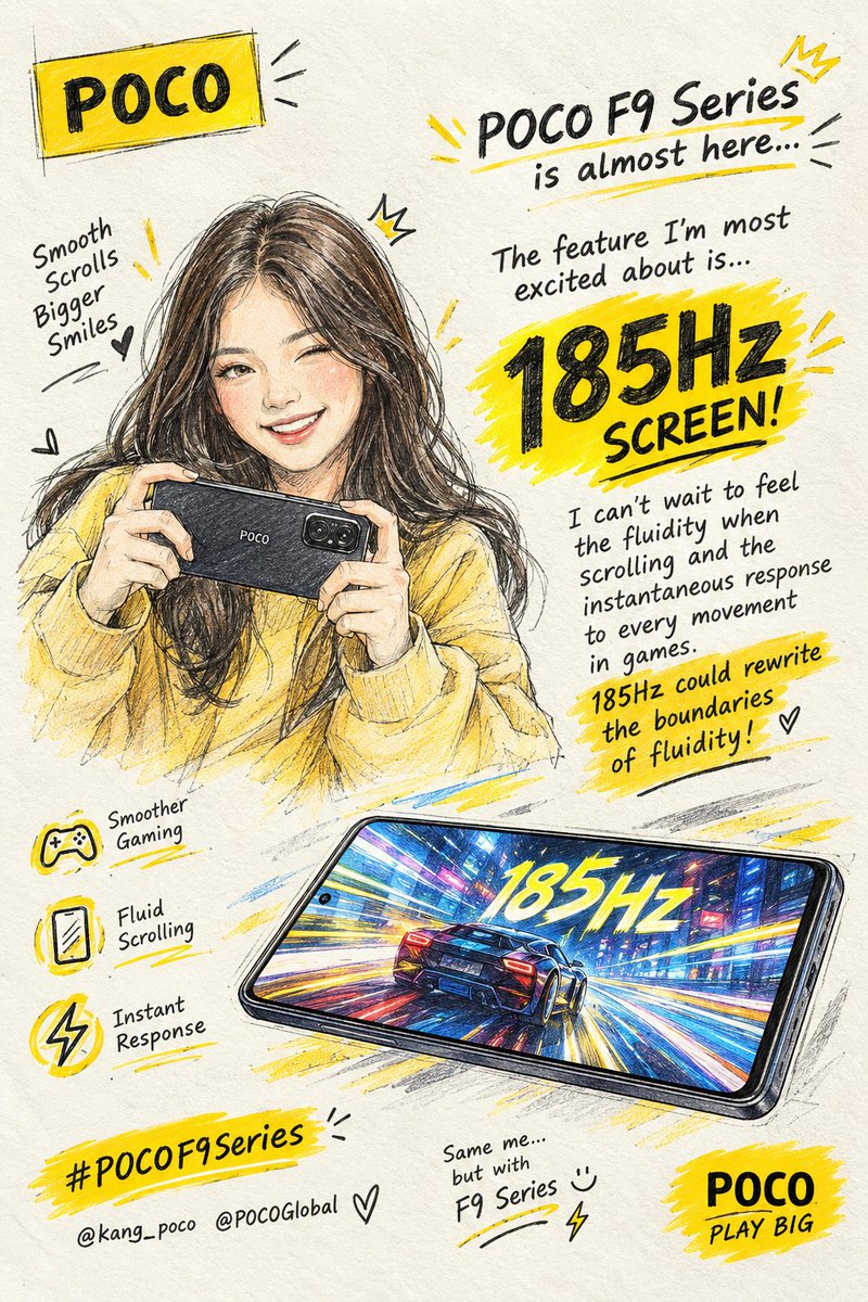 SapnaChawlaa84's tweet photo. @POCOGlobal For me, the 185Hz display is the real showstopper⚡ I’m excited to see just how smooth every scroll feels and how quickly the screen reacts when the action gets intense in games. If 185Hz delivers the way I’m imagining it could take smoothness to a whole new level🔥
#POCOF9Series https://t.co/VZHltClGpD
