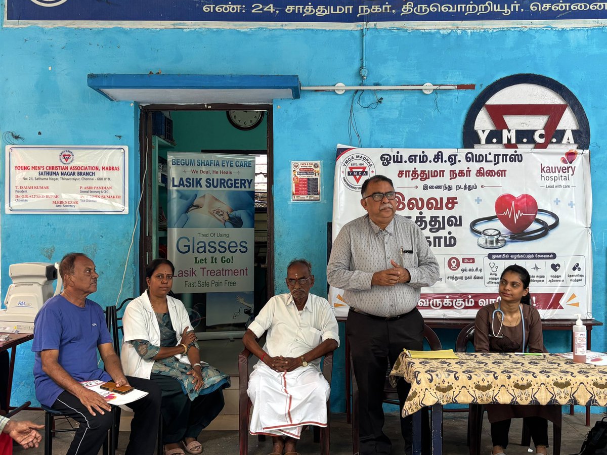 MadrasYmca's tweet photo. YMCA Madras – Sathuma Nagar Branch, in association with Kauvery Hospital &amp; Begum Shafia Eye Care, organised a Free Medical &amp; Eye Camp. 🏥👁️ Around 112 community members benefited from eye screening and health services, promoting early care &amp; health awareness.

#YMCA #EyeCare https://t.co/eaMrBxHqOd
