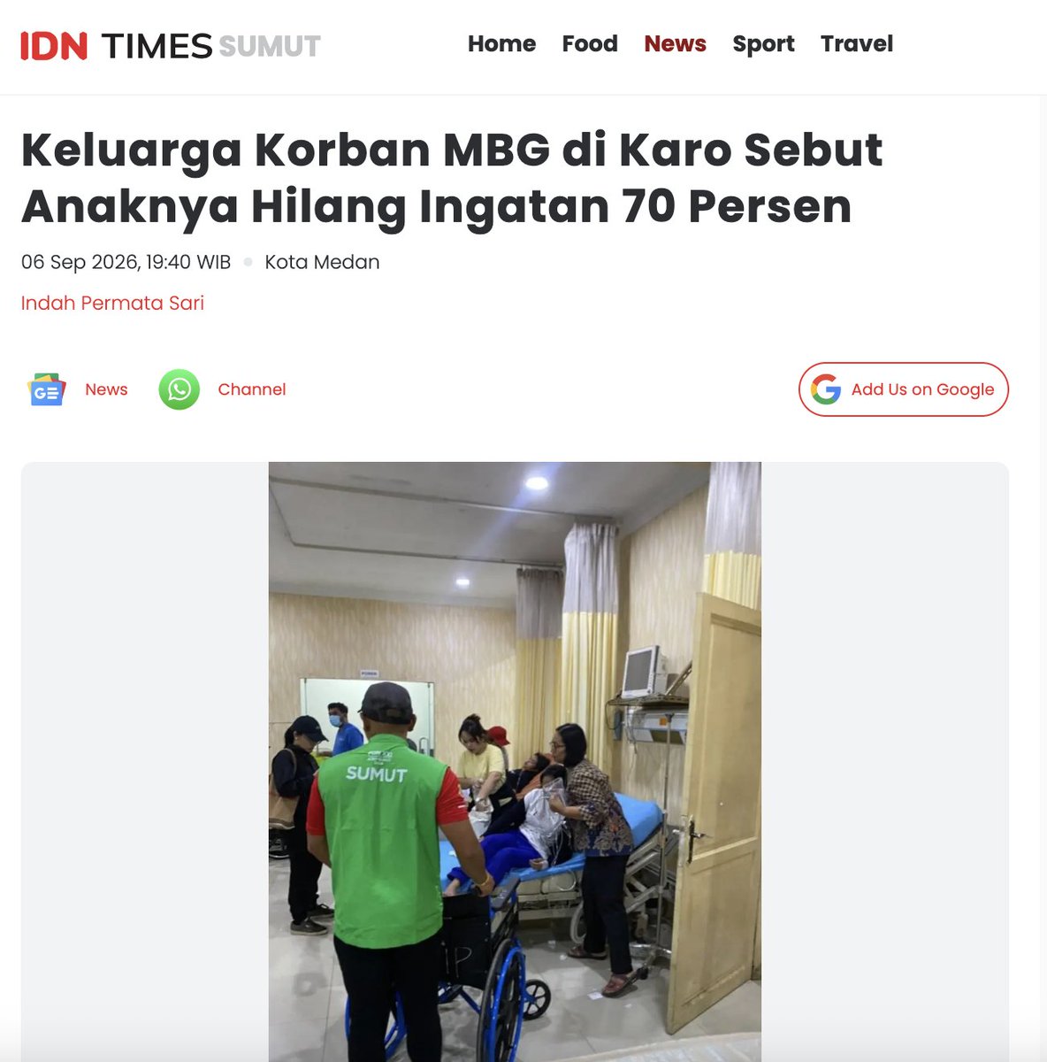 ainurohman's tweet photo. Febiola Br Purba, 16 tahun, adalah siswi berprestasi dan wakil ketua OSIS di SMK Swasta Bersama Berastagi, Karo, Sumatera Utara.

Sejak 13 Agustus 2026, Febiola sudah dirawat di lima rumah sakit krn keracunan MBG. Awalnya dia dirawat di RS Kabanjahe, RS Efarina, RS Haji Medan, RSUP Adam Malik, lalu RS Amanda, Karo.

Menurut dokter, perawatan Febiola tidak sebentar. Dia harus menjalani perawatan selama setahun penuh, seminggu sekali harus dievaluasi.

Ayah Febiola, Icuk, mengatakan kondisi putrinya saat ini seperti anak usia 3 tahun. Febiola tdk mengenali teman sekelas, guru, bahkan adik kandungnya sendiri.

Untuk memenuhi kebutuhan pengobatan, Icuk dan keluarga harus membeli susu khusus dua kali seminggu dgn harga Rp180.000 per sekali beli.

Selain itu, makanan dan vitaminnya juga harus dijaga sesuai anjuran dokter. Keluarga Febiola harus menjebol tabungan Rp3,5 juta untuk biaya pengobatan Febiola. Jumlah yang tak kecil bagi Icuk dan keluarga.

Febiola Br Purba adalah gambaran nyata betapa rakyat sangat menderita akibat kebijakan ngawur dan kegagalan sistemik. Febiola tdk boleh dianggap cuma angka atau bagian dari statistik semata.

Sebab ada masa depan seorang anak muda yang kabur, ada beban emosional keluarga, ada impian yg tiba2 terhenti.

Negara apa ini? Kok tega betul menyengsarakan rakyatnya..

https://t.co/ecIlrvfwR8