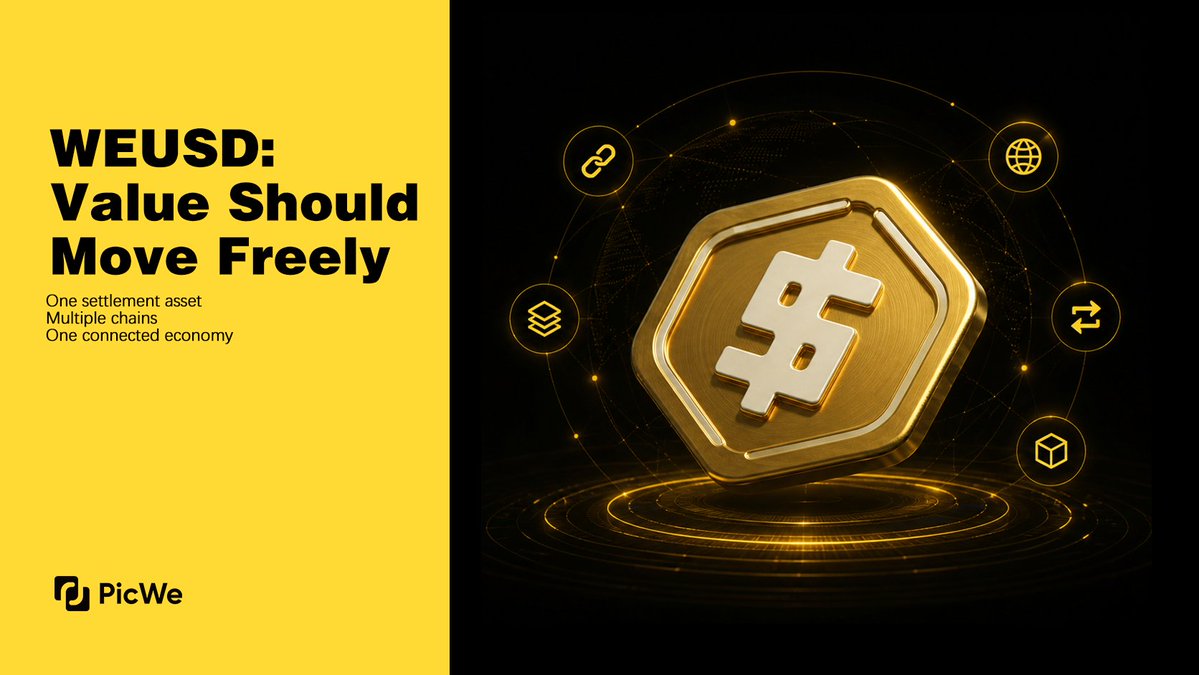 PicWeGlobal's tweet photo. In a multi-chain RWA economy, liquidity shouldn't stop at chain boundaries.

WEUSD is designed as a multi-chain settlement layer, helping value move across ecosystems without turning every transaction into a fragmented experience.

One settlement asset.
Multiple chains.
One connected economy.