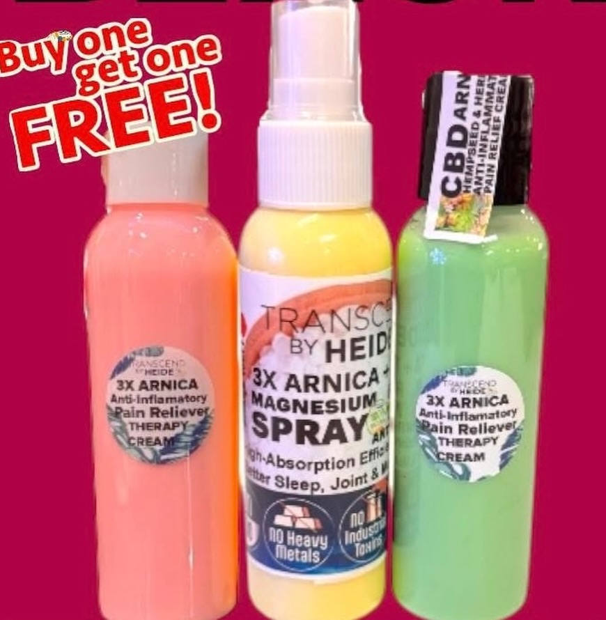 BuckSchillbn's tweet photo. BOGO FREE Healing Gift Set Collection! Natural pain relief that supports recovery, heals bruises, reduces swelling, and soothes aches, inflammation, soreness, and nerve pain. Open Mon–Sat 11–6, Sun 12–5. TranscendByHeide, 210 Louisiana Ave, https://t.co/acBxSSV8TU