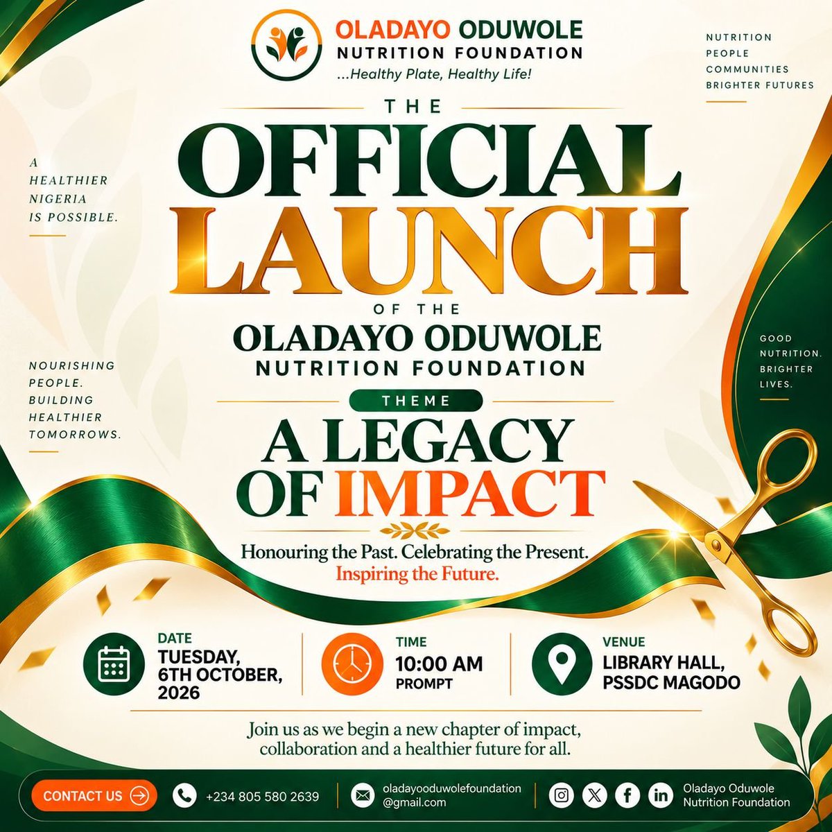 oon_foundation's tweet photo. A vision becomes powerful when it moves from the heart into action.

The Oladayo Oduwole Nutrition Foundation is officially stepping into a new chapter, committed to better nutrition, healthier communities and lasting impact.

A Legacy of Impact. 

#oladayooduwolefoundation https://t.co/qvOmMuLCcm