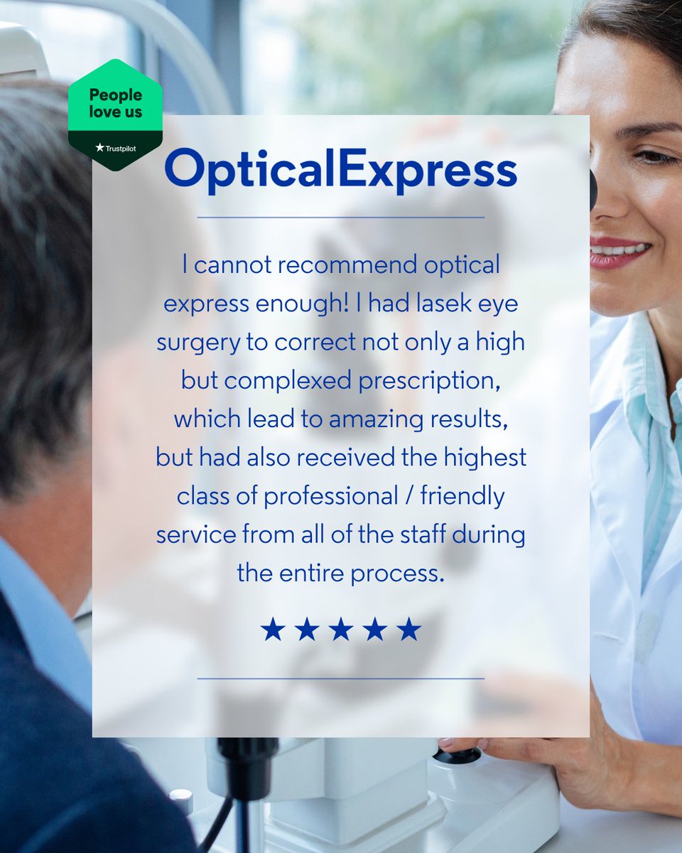 OpticalExpress's tweet photo. See why our patients love us! 💙✨ Real stories. Real results. From life-changing refractive eye surgery to first-class patient care, our patients say it best. Swipe to read their 5-star experiences and discover why Optical Express is the UK’s No.1 choice. 👀⭐ https://t.co/nCWXFaEhRK