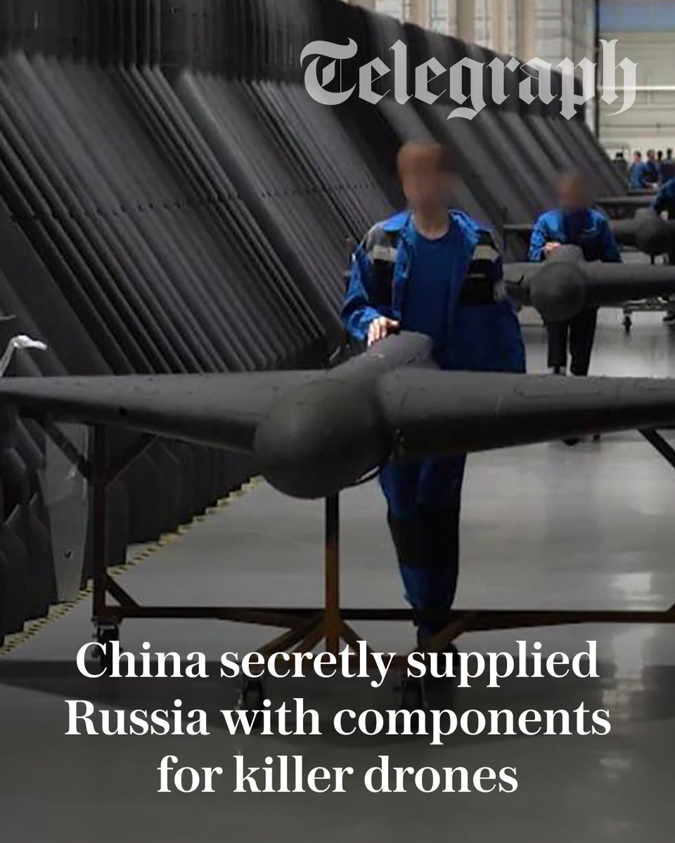 Telegraph's tweet photo. A Chinese state-owned company supplied Russia with materials to build hundreds of kamikaze drones.

The parts were sent to a firm linked to Russia’s largest energy producer, which builds the Geran drones used to attack a shopping mall in central Ukraine in August, killing at least 16 people.

🔗 https://t.co/XWDbqHgHip