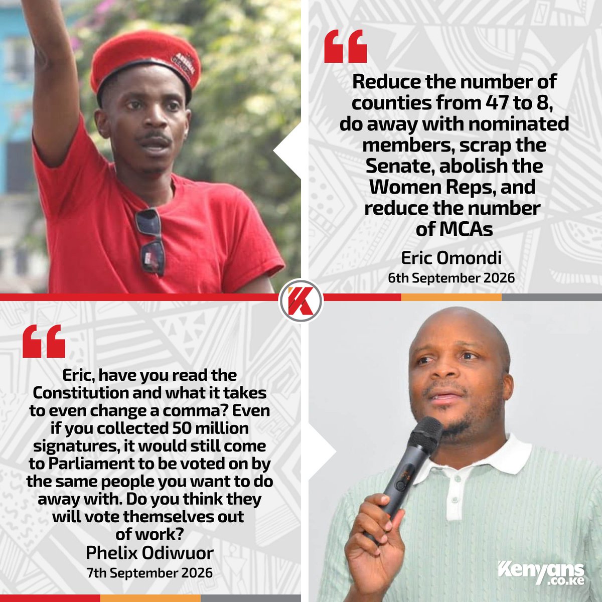 Kenyans's tweet photo. Eric Omondi: Scrap the Senate, abolish the Women Reps

Jalang'o: Do you think MPs will vote themselves out
of work? https://t.co/od4H74zGuz