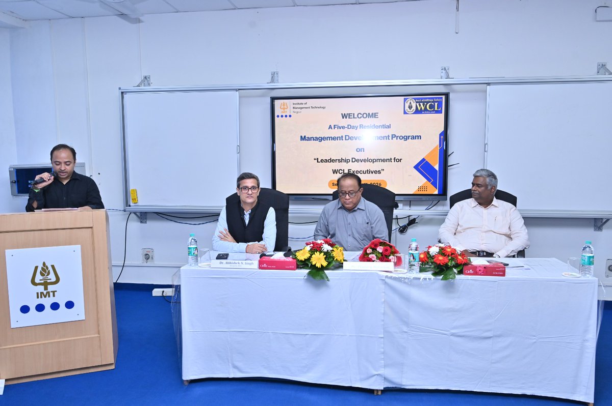 TeamWCL's tweet photo. WCL–IMT Nagpur | Executive Development Programme – First Batch 
Western Coalfields Limited (WCL) took another significant step towards strengthening leadership development and managerial excellence with the inauguration of the First Batch of the 5-Day Residential Executive Development Programme (EDP) at the Institute of Management Technology (IMT), Nagpur, today, 07 September 2026.
The inaugural ceremony was graced by Shri P. J. Bedarkar, Chief Manager (Mining), HRD Department, WCL HQ, along with distinguished dignitaries from IMT Nagpur Dr. Abhishek Narain Singh, Chairperson – MDPs, and Dr. Senthil Kumar, Senior Professor (HRM).
The programme is being conducted under the strategic collaboration between WCL and IMT Nagpur, with a focus on enhancing strategic leadership, managerial effectiveness, decision-making, innovation, and future-ready capabilities among WCL senior executives.
The first batch marks an important milestone in WCL’s continued commitment to investing in its human capital and nurturing a strong pipeline of future leaders capable of responding effectively to the evolving challenges of the energy sector.
The five-day residential format will provide participants with an enriching platform for learning, experience sharing, networking and professional transformation.
@kishanreddybjp 
@satishdubeyy 
@CoalMinistry 
@CoalIndiaHQ