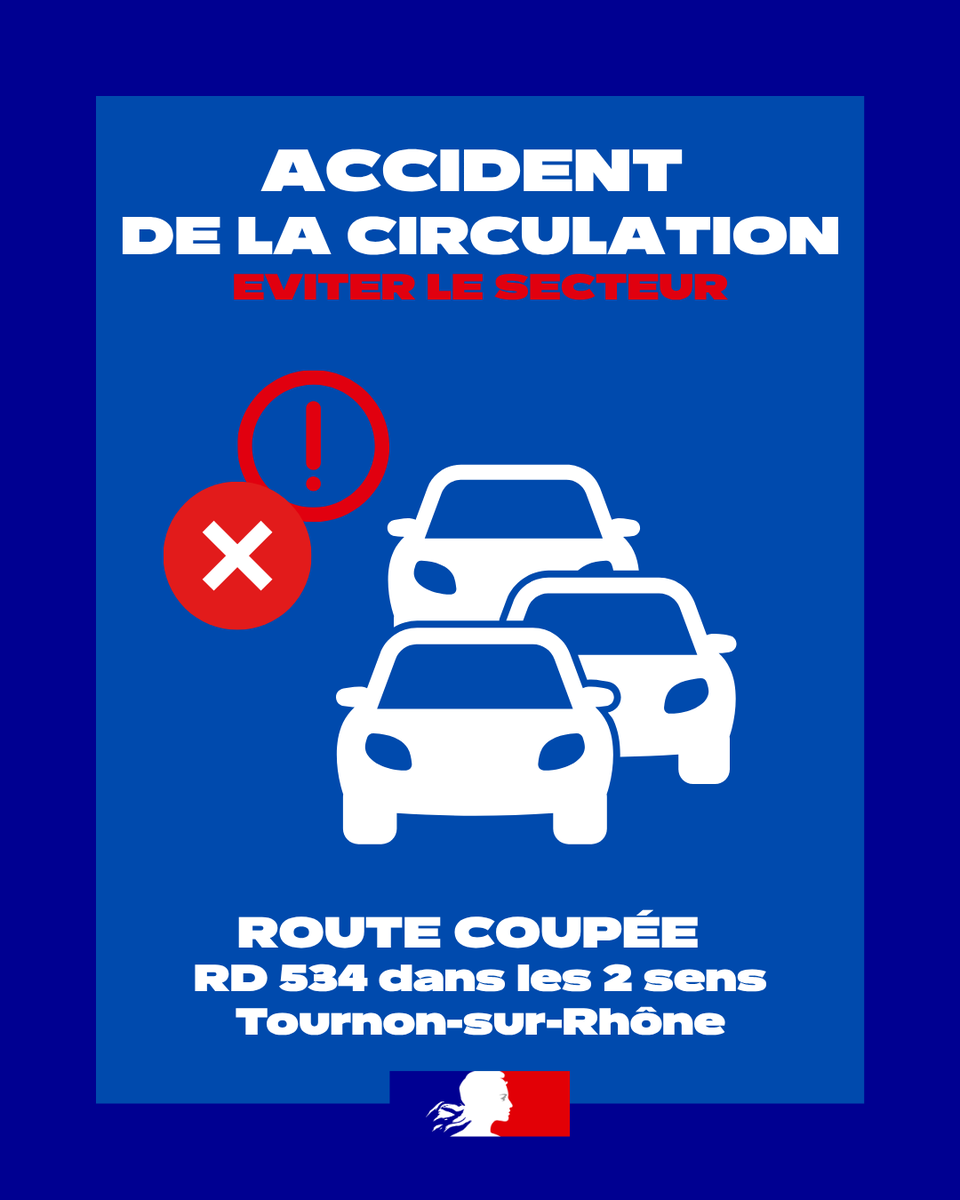 Image de Préfet de l'Ardèche : 🚗⚠️ Accident de la circulation 
La RD534 est coupée dans les 2 sens : éviter le secteur.