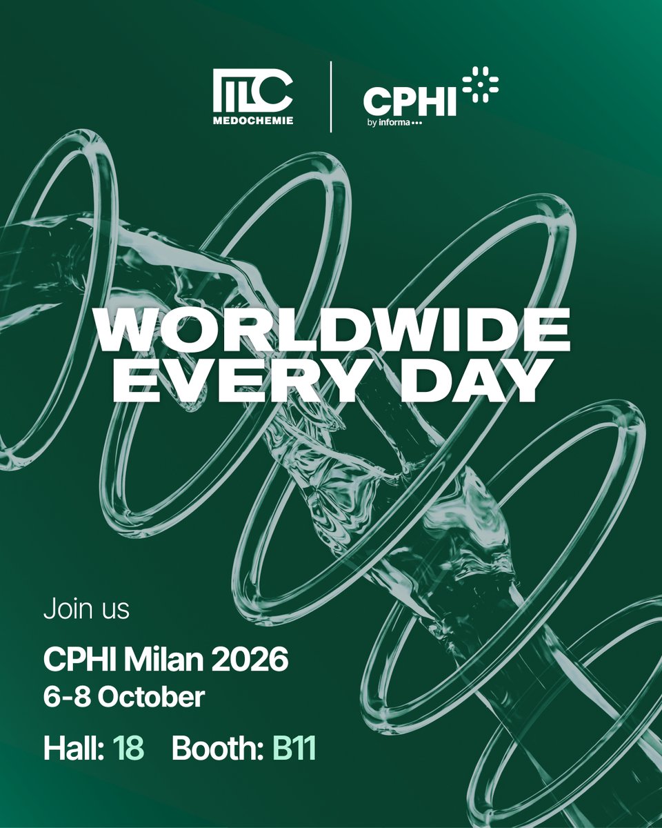Medochemie's tweet photo. We are excited to announce that we will be exhibiting at CPHI Milan 2026, taking place 6–8 October 2026 in Milan, Italy.

Visit us to meet our team, connect with industry professionals, and explore opportunities for collaboration and partnership.

#CPHIMilan #CPHI2026 https://t.co/ypDf5H3KyZ