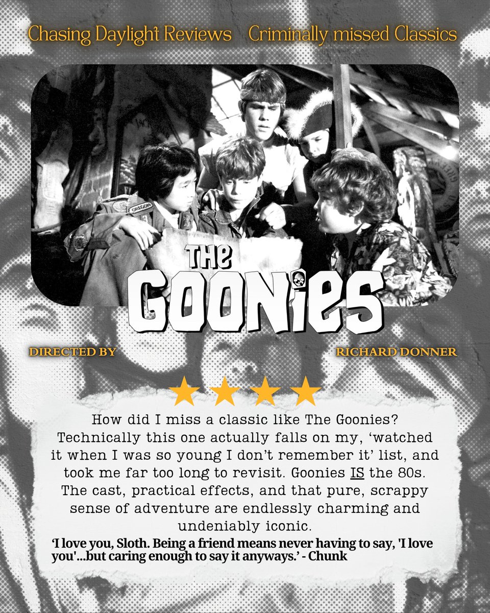 ChocolatelyHell's tweet photo. CRIMINALLY MISSED CLASSICS: The Goonies (1985) Film Review https://t.co/ROHjXio3zV